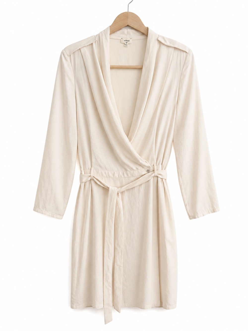 Wilfred Aritzia Ivory Wrap Belted Dress Size 6 - Picture 2 of 7